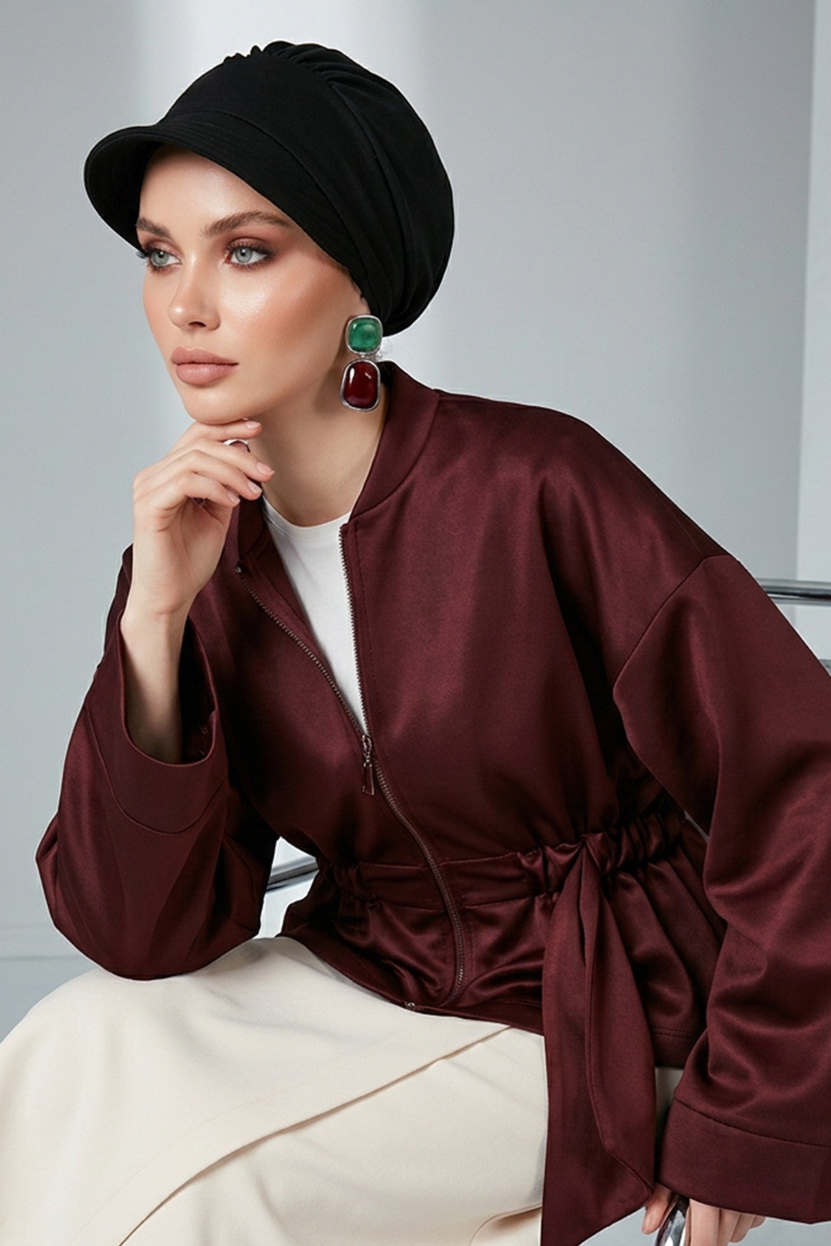 Women’s Turban Hat with Sun Visor, All Seasons Visor Turban Hat Headscarf for Women, Comfortable One Size Modest Head Cover,B-73O