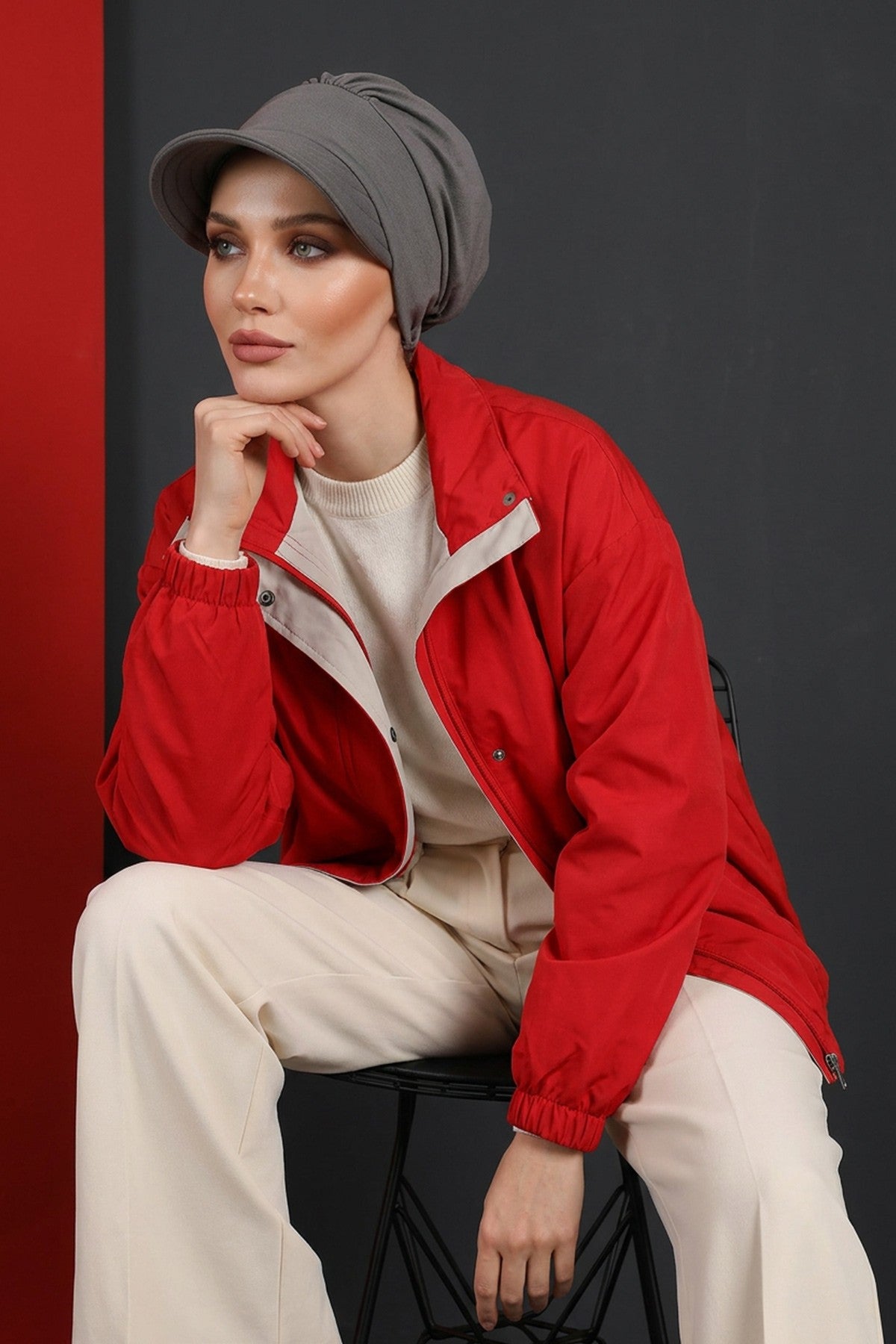 Women’s Turban Hat with Sun Visor, All Seasons Visor Turban Hat Headscarf for Women, Comfortable One Size Modest Head Cover,B-73O Anthracite