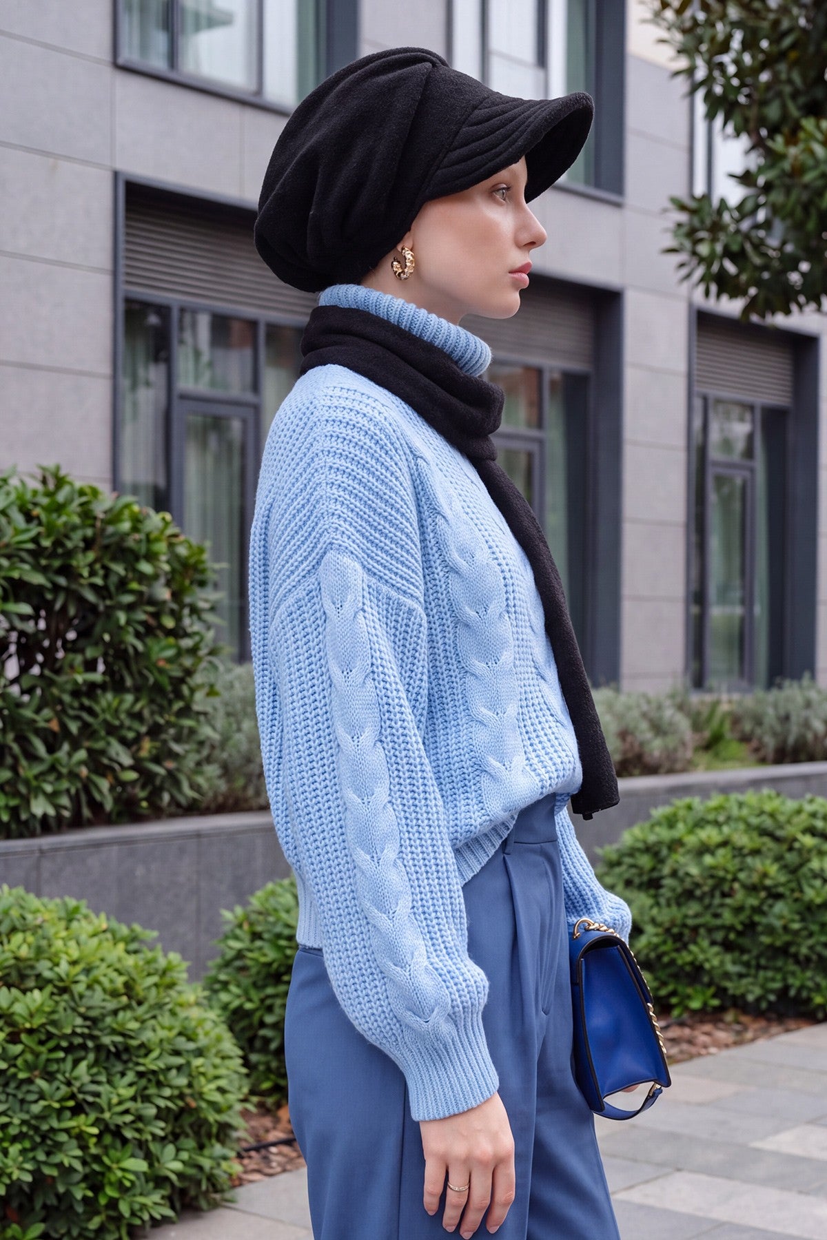 Women’s Winter Felted Wool Visor Turban & Matching Scarf Set,BAT-2DK