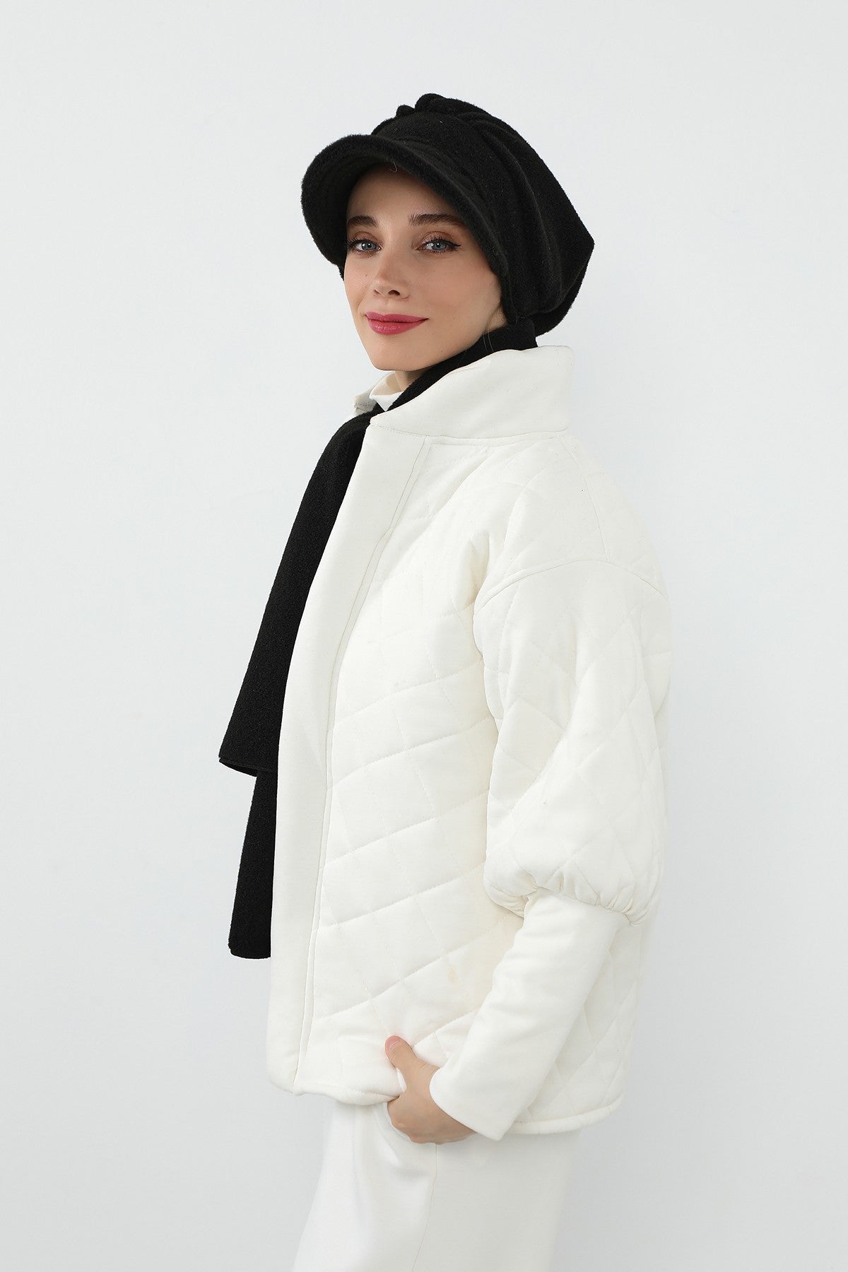 Women’s Winter Felted Wool Visor Turban & Matching Scarf Set,BAT-2DK