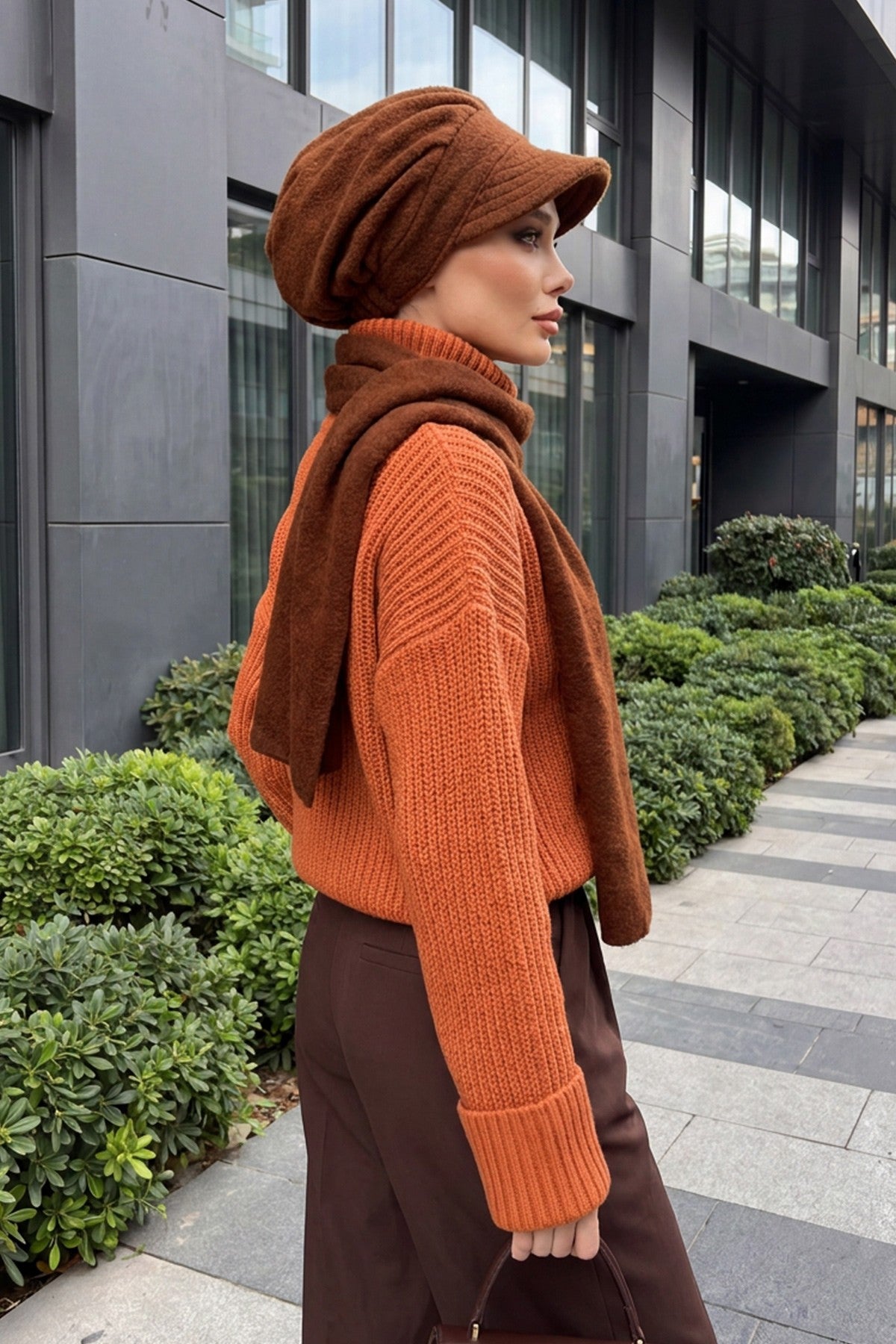 Women’s Winter Felted Wool Visor Turban & Matching Scarf Set,BAT-2DK