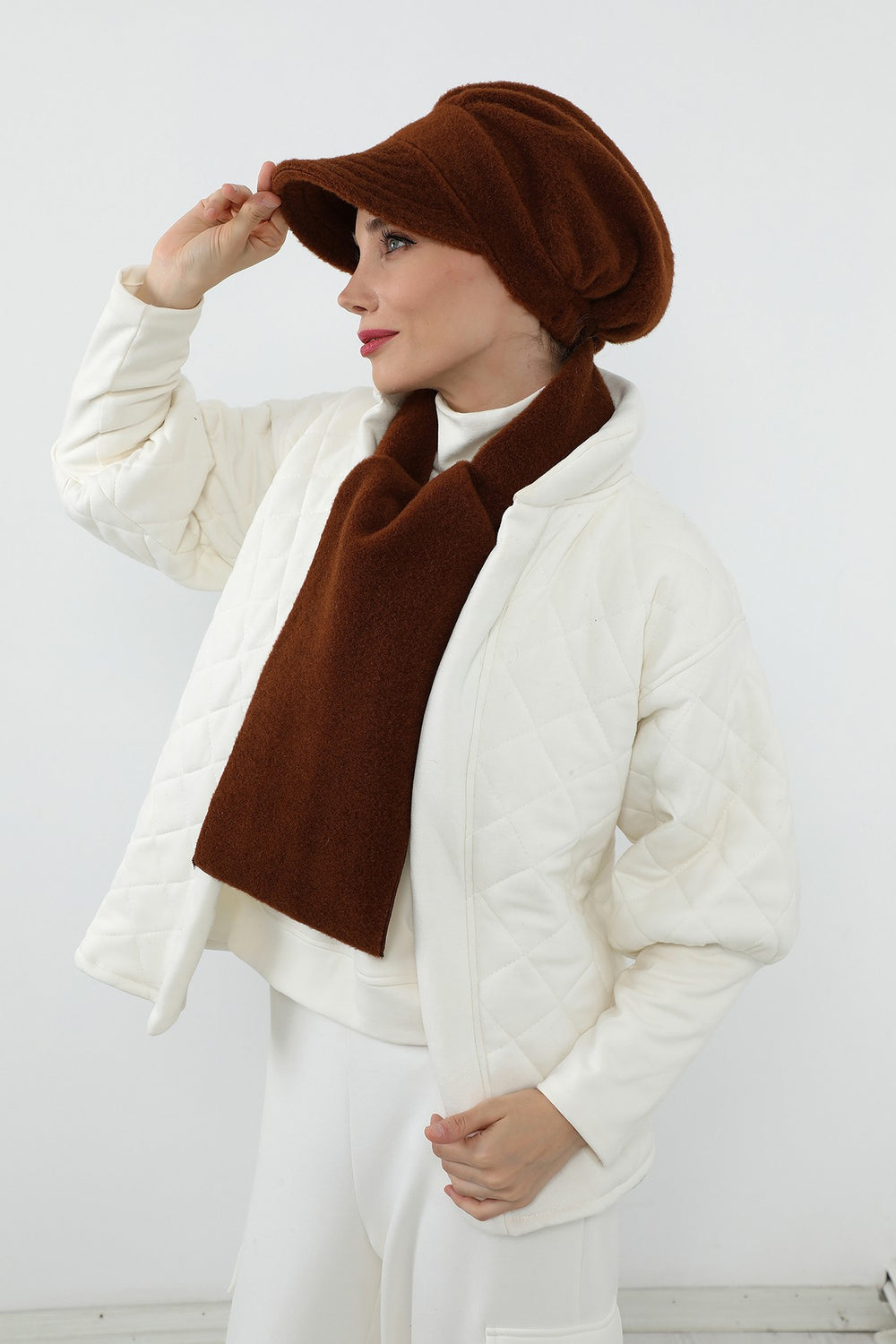 Women’s Winter Felted Wool Visor Turban & Matching Scarf Set,BAT-2DK