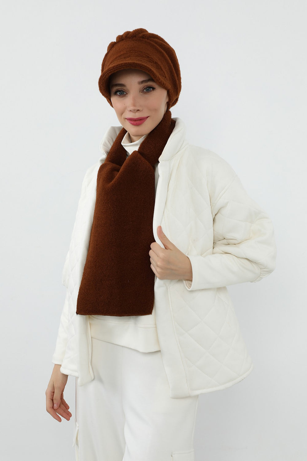 Women’s Winter Felted Wool Visor Turban & Matching Scarf Set,BAT-2DK