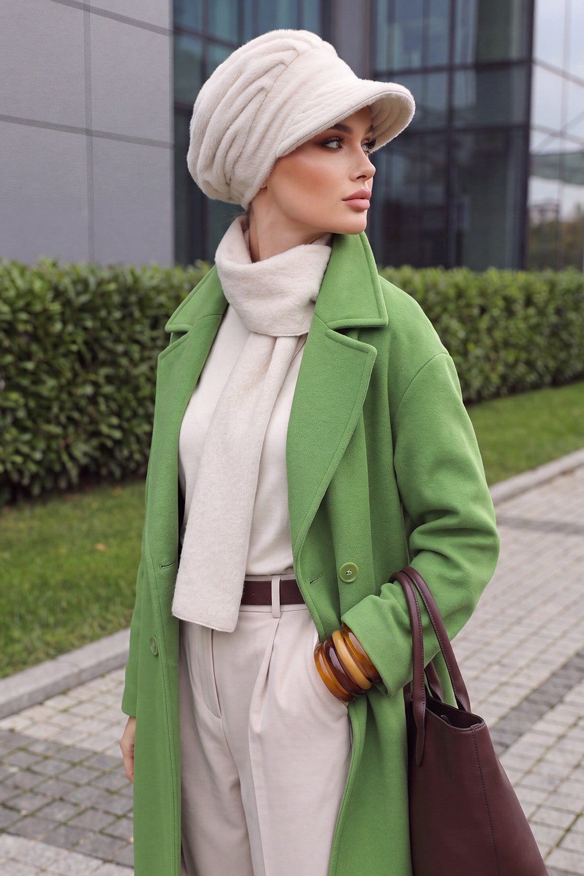 Women’s Winter Felted Wool Visor Turban & Matching Scarf Set,BAT-2DK