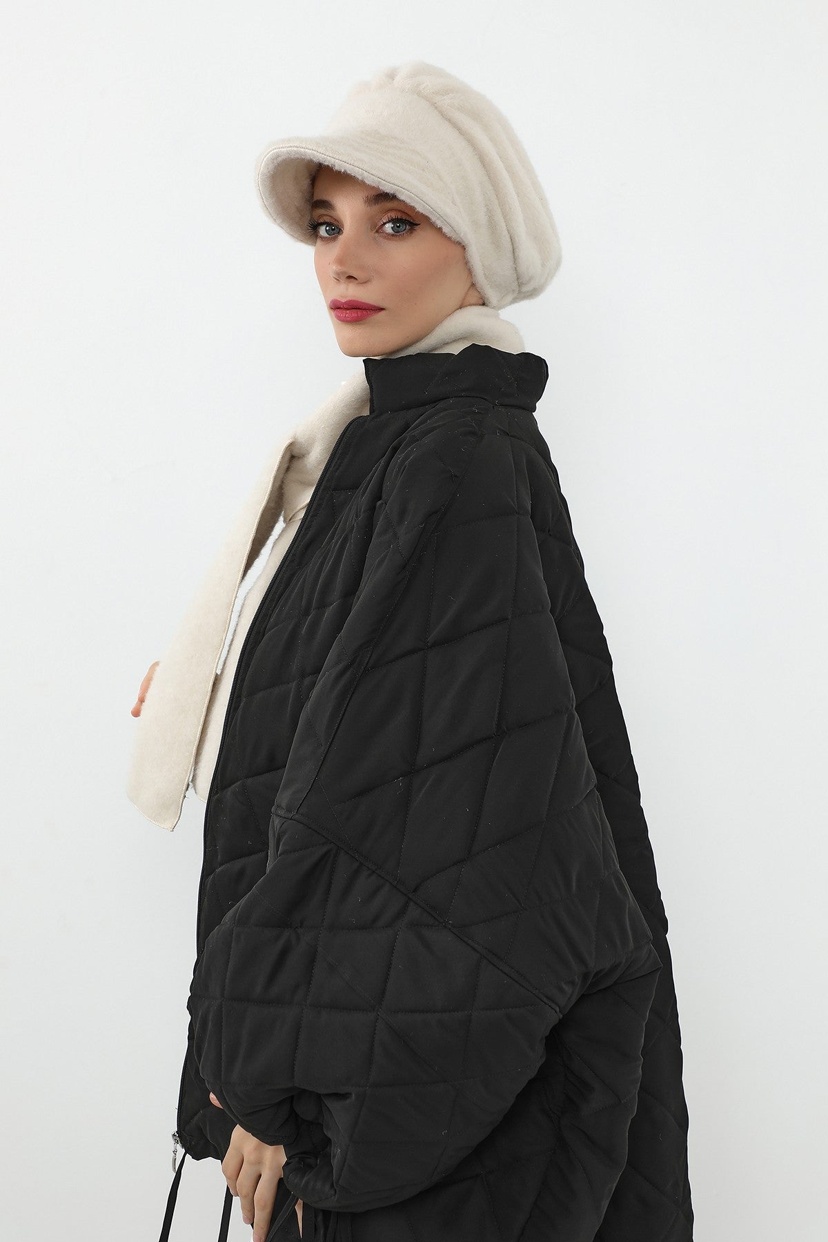Women’s Winter Felted Wool Visor Turban & Matching Scarf Set,BAT-2DK