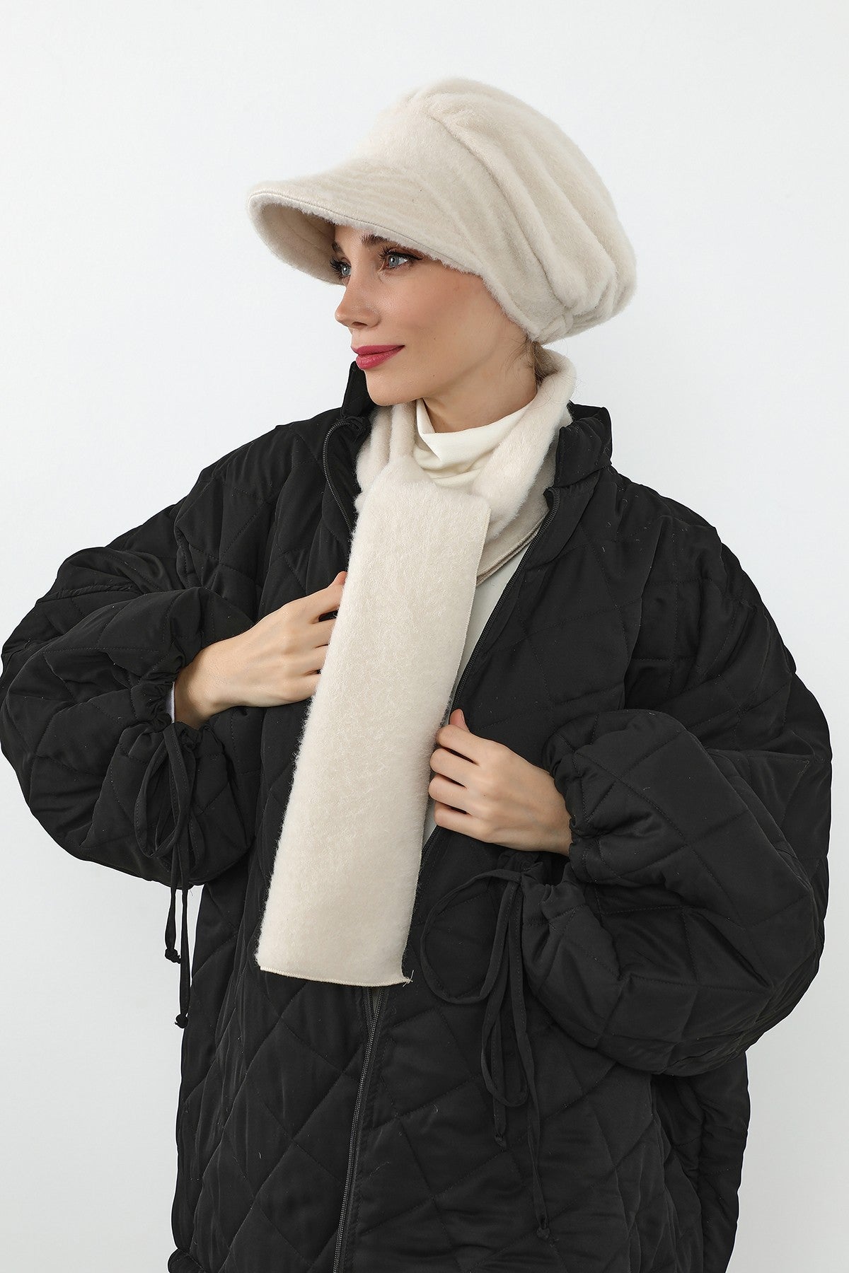 Women’s Winter Felted Wool Visor Turban & Matching Scarf Set,BAT-2DK