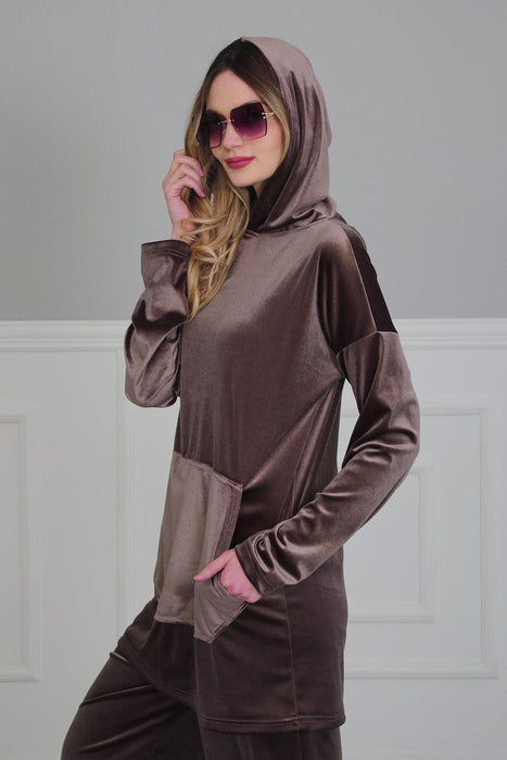 Velvet Hooded Sweater with Cozy Pocket, Glamorous Velvet Loungewear for Women Casual Hoodie Pullover, Soft Women Hoodie for Daily Use,SW-1KD