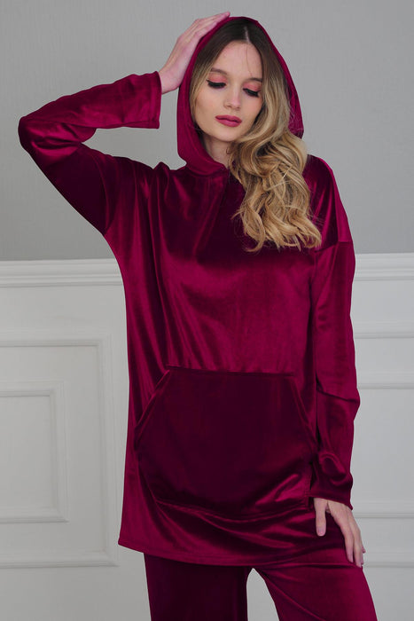 Velvet Hooded Sweater with Cozy Pocket, Glamorous Velvet Loungewear for Women Casual Hoodie Pullover, Soft Women Hoodie for Daily Use,SW-1KD