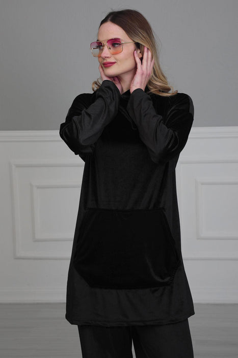 Damen Sweatshirt Lässiger Samtpullover Langarm Hoodies mit Fronttaschen Hoodie Pullover Outwear Mantel für Frauen,SW-1KD