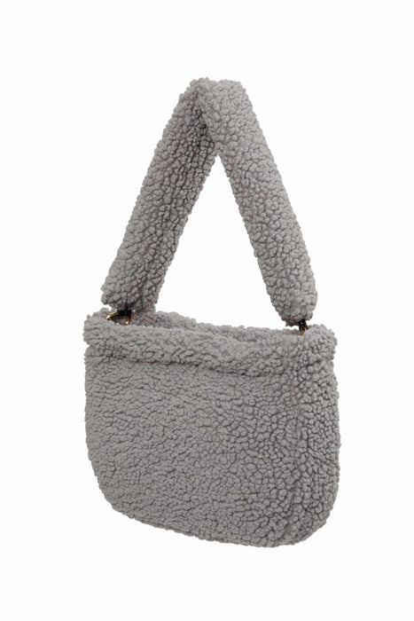Zippered Teddy Fabric Shoulder Bag Handbag Handmade Daily Bag for Women,CE-14 Grey - Black