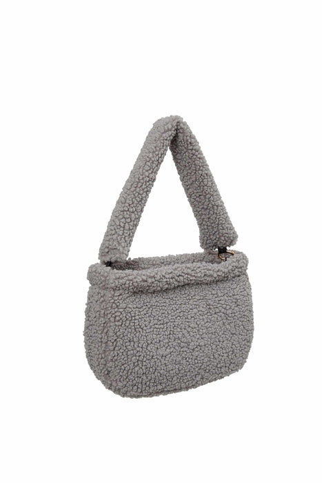 Zippered Teddy Fabric Shoulder Bag Handbag Handmade Daily Bag for Women,CE-14 Grey - Black
