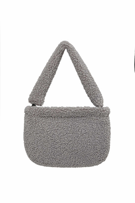 Zippered Teddy Fabric Shoulder Bag Handbag Handmade Daily Bag for Women,CE-14 Grey - Black