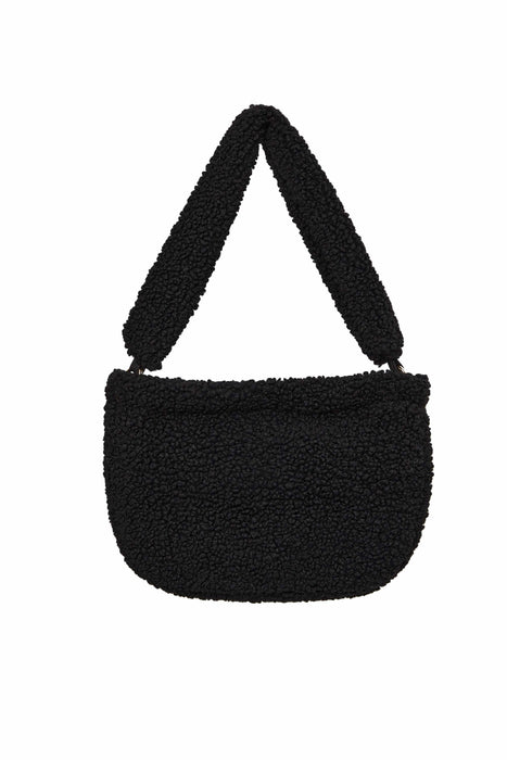 Zippered Teddy Fabric Shoulder Bag Handbag Handmade Daily Bag for Women,CE-14 Black - Black
