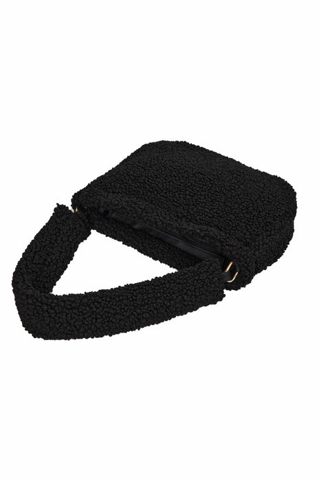 Zippered Teddy Fabric Shoulder Bag Handbag Handmade Daily Bag for Women,CE-14 Black - Black