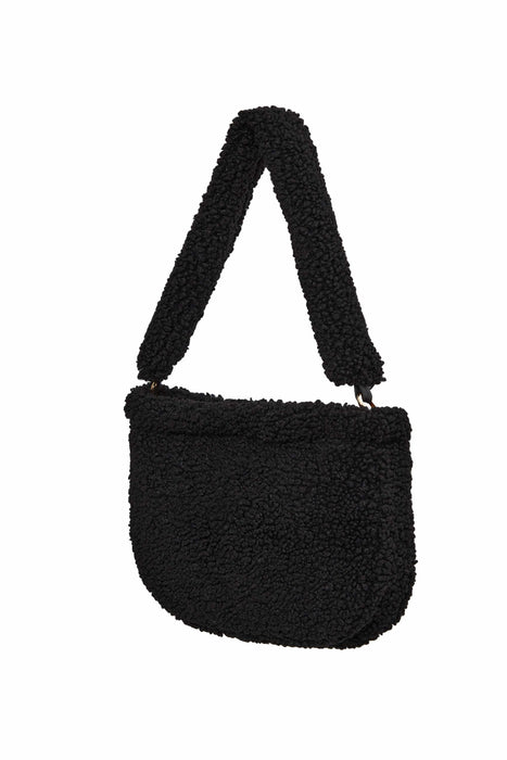 Zippered Teddy Fabric Shoulder Bag Handbag Handmade Daily Bag for Women,CE-14 Black - Black