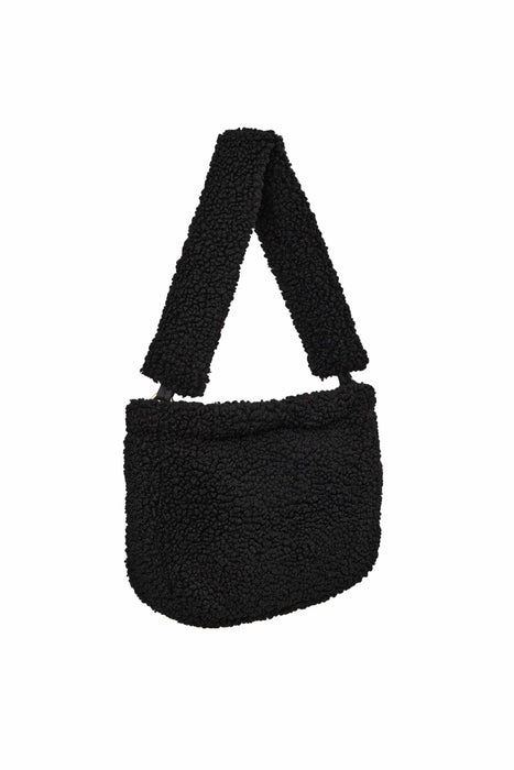 Zippered Teddy Fabric Shoulder Bag Handbag Handmade Daily Bag for Women,CE-14 Black - Black