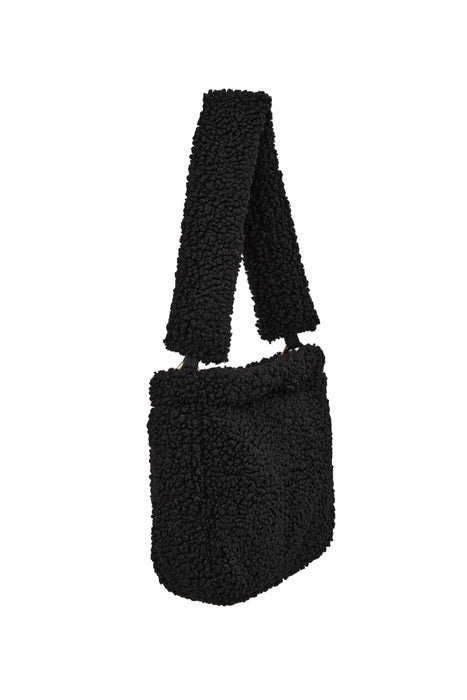 Zippered Teddy Fabric Shoulder Bag Handbag Handmade Daily Bag for Women,CE-14 Black - Black