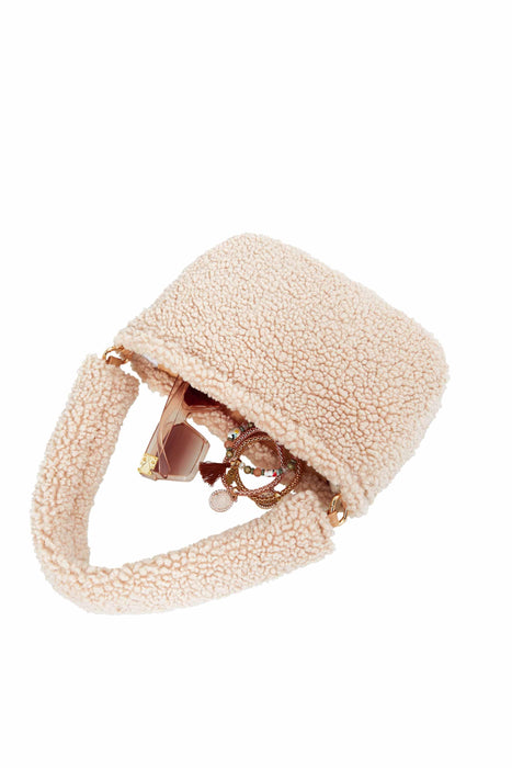 Zippered Teddy Fabric Shoulder Bag Handbag Handmade Daily Bag for Women,CE-14 Beige - Sand Brown