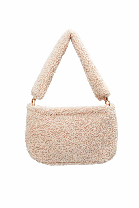 Zippered Teddy Fabric Shoulder Bag Handbag Handmade Daily Bag for Women,CE-14 Beige - Sand Brown
