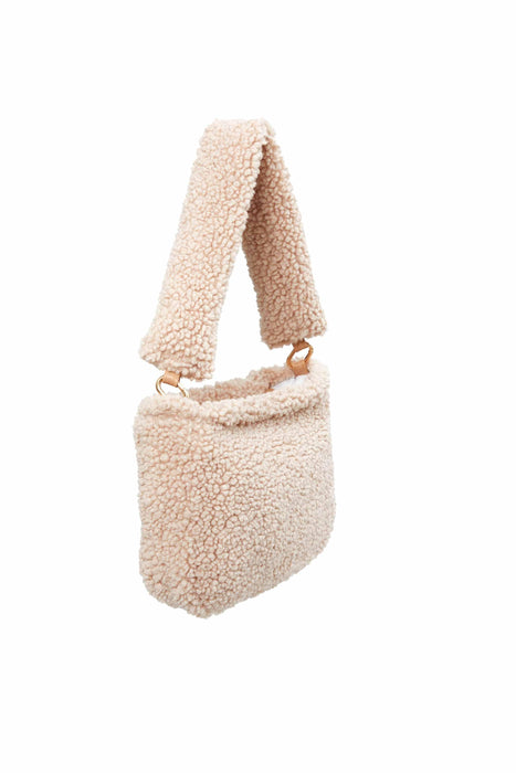 Zippered Teddy Fabric Shoulder Bag Handbag Handmade Daily Bag for Women,CE-14 Beige - Sand Brown