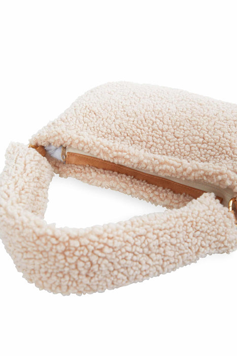 Zippered Teddy Fabric Shoulder Bag Handbag Handmade Daily Bag for Women,CE-14 Beige - Sand Brown