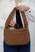 Zippered Teddy Fabric Shoulder Bag Handbag Handmade Daily Bag for Women,CE-14 Light Brown - Brown