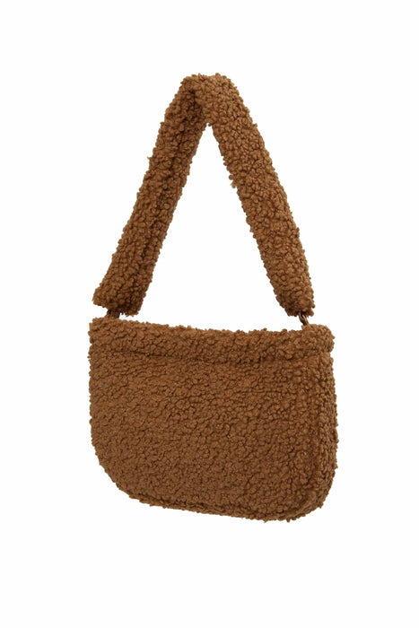 Zippered Teddy Fabric Shoulder Bag Handbag Handmade Daily Bag for Women,CE-14 Light Brown - Brown