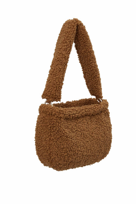 Zippered Teddy Fabric Shoulder Bag Handbag Handmade Daily Bag for Women,CE-14 Light Brown - Brown