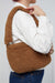 Zippered Teddy Fabric Shoulder Bag Handbag Handmade Daily Bag for Women,CE-14 Light Brown - Brown