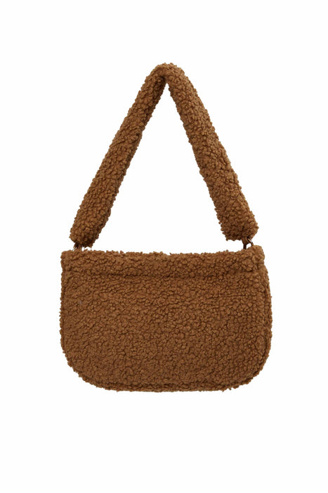 Zippered Teddy Fabric Shoulder Bag Handbag Handmade Daily Bag for Women,CE-14 Light Brown - Brown