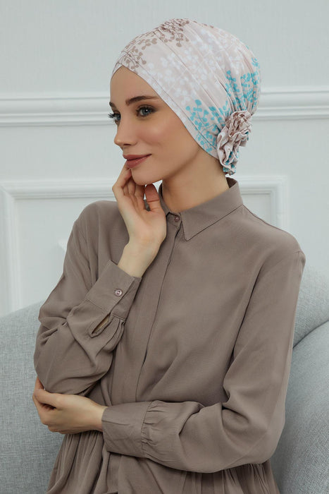 Printed Instant Turban for Women 95% Cotton Head Wrap, Lightweight Cancer Chemo Head Wear with Rose Detail at the Back Side,B-26YD